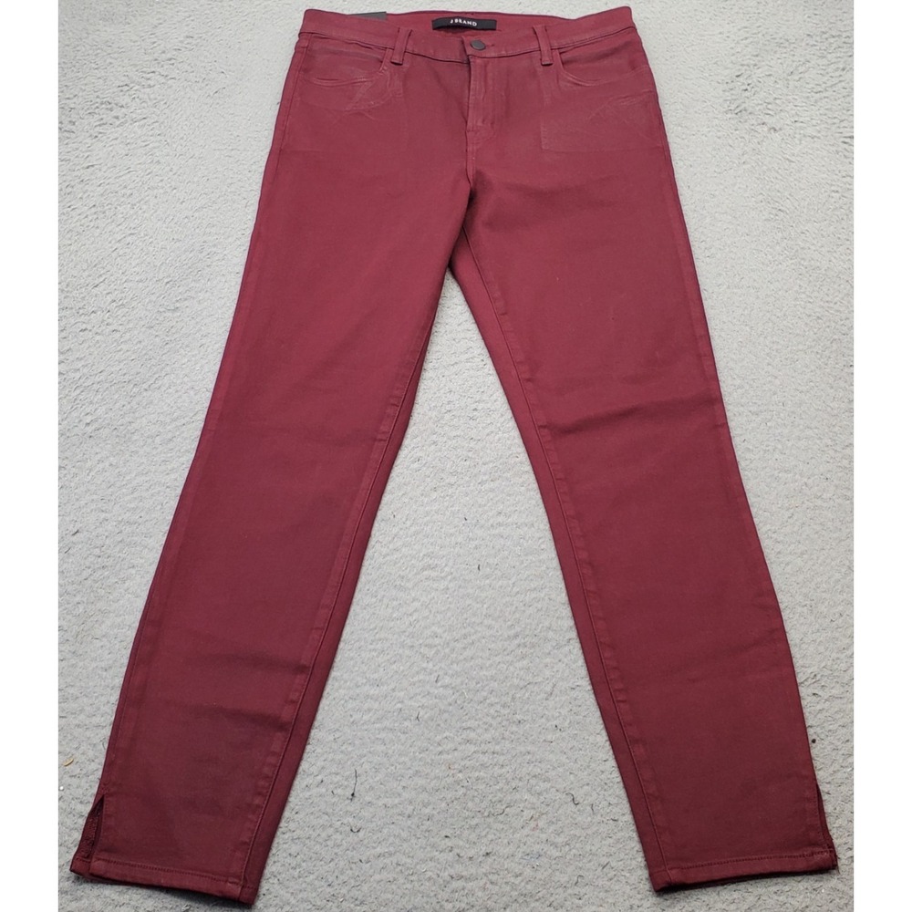 J Brand Skinny Jeans Womens 30 Burgundy Denim Flat Front Ankle Slit Streetwear
